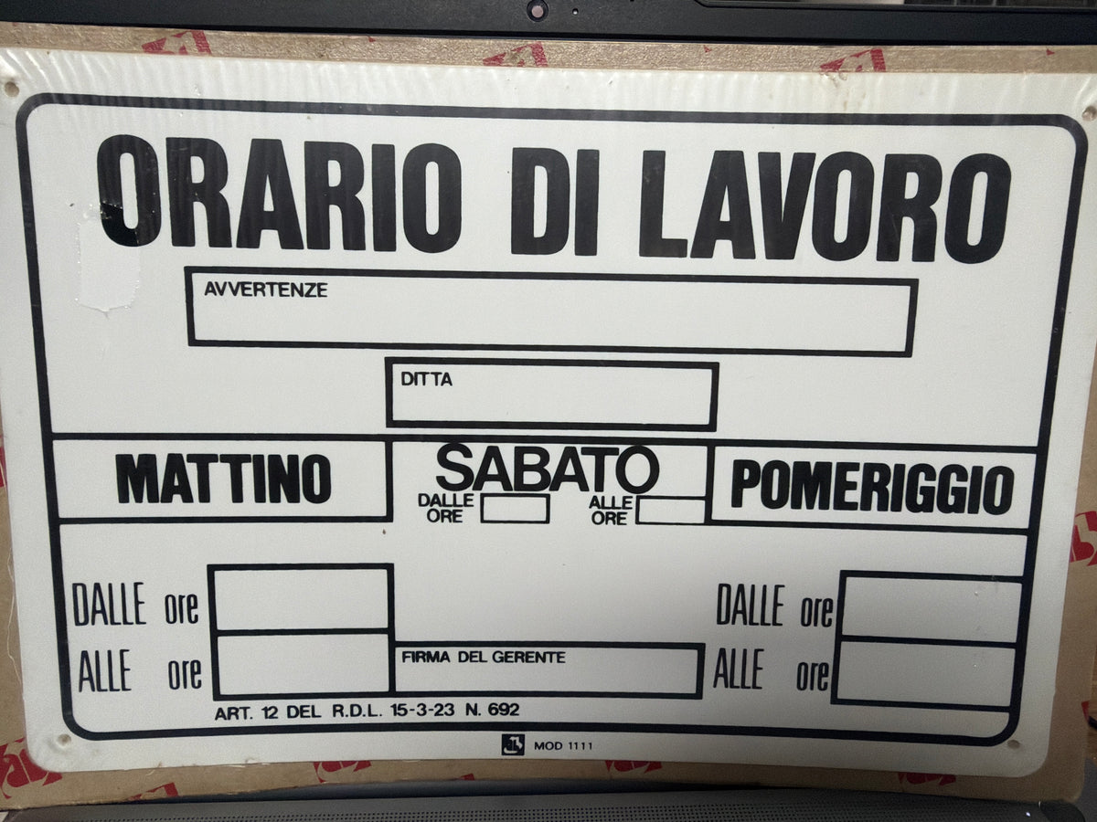 Cartello Segnaletico Orario Di Lavoro Mod. 1111 Cm 20x30 Pvc
