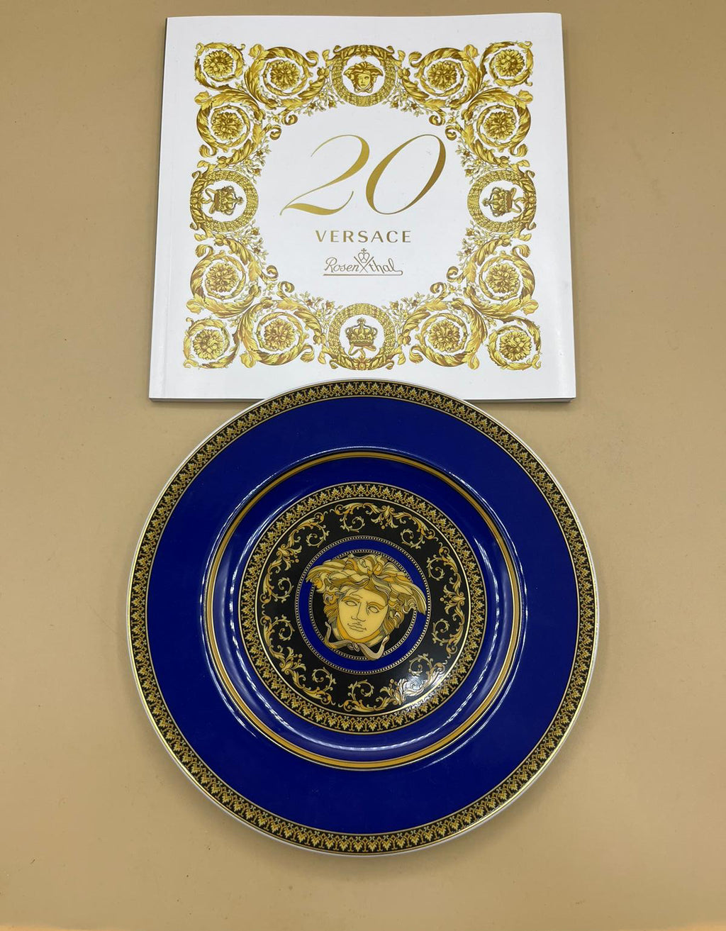 Rosenthal Versace Piatto "Medusa Blue" / "Mendelssohn" Porcellana con Scatola Originale e Set 20° Anniversario