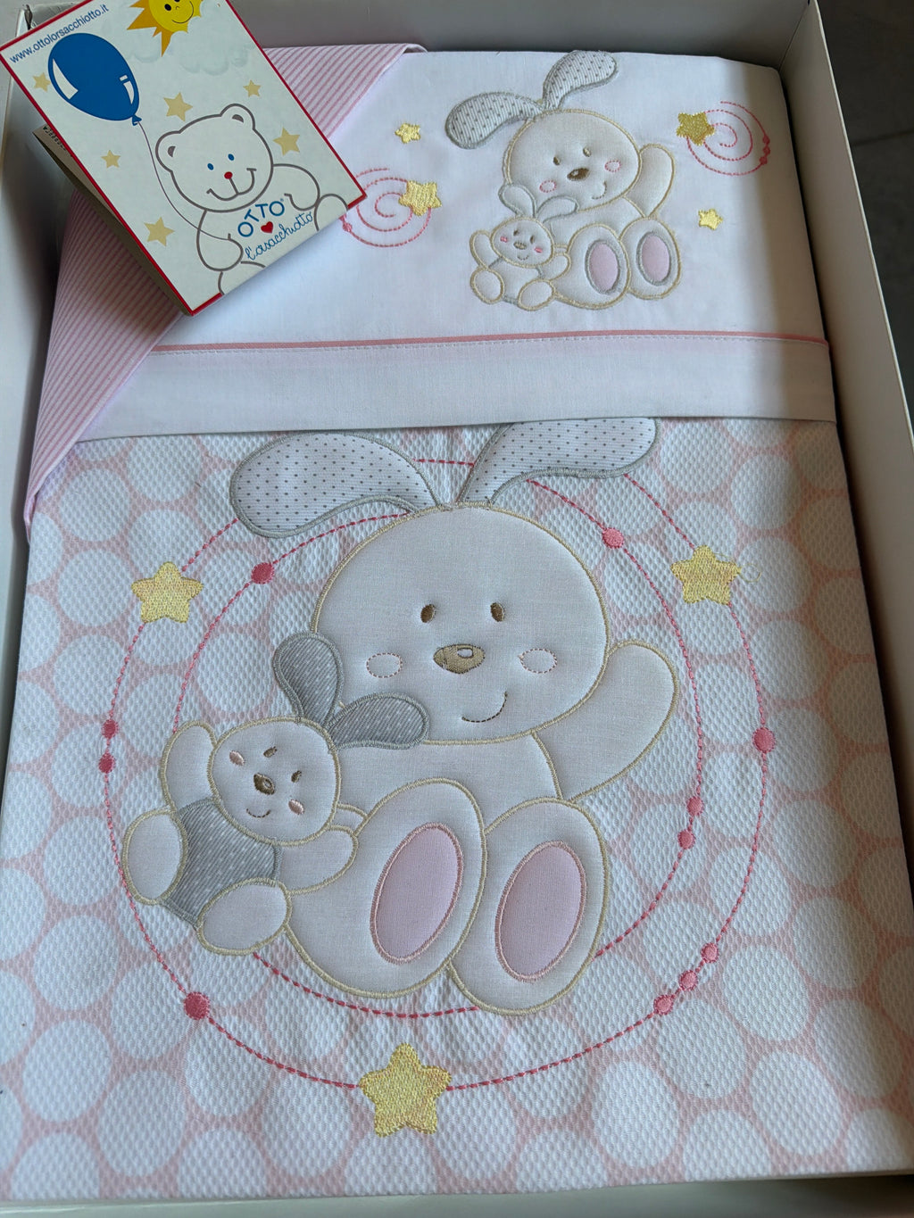 Completo Letto Neonata Copriletto Piquet, Lenzuolo E Federa Da Lettino Nuovo Rosa Otto L’orsacchiotto