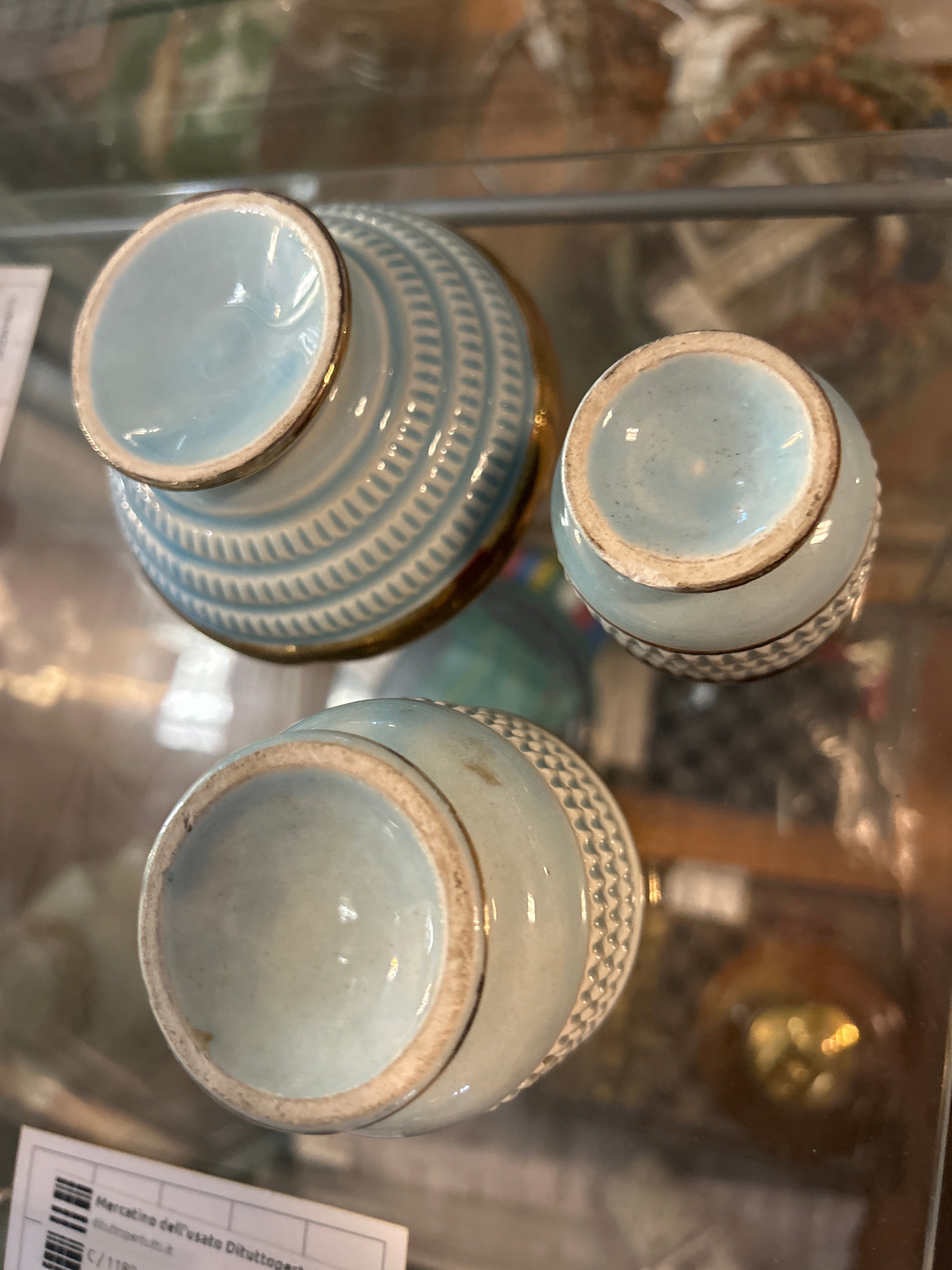 Set Da Fumo in ceramica  azzurro e Oro Tre Pezzi