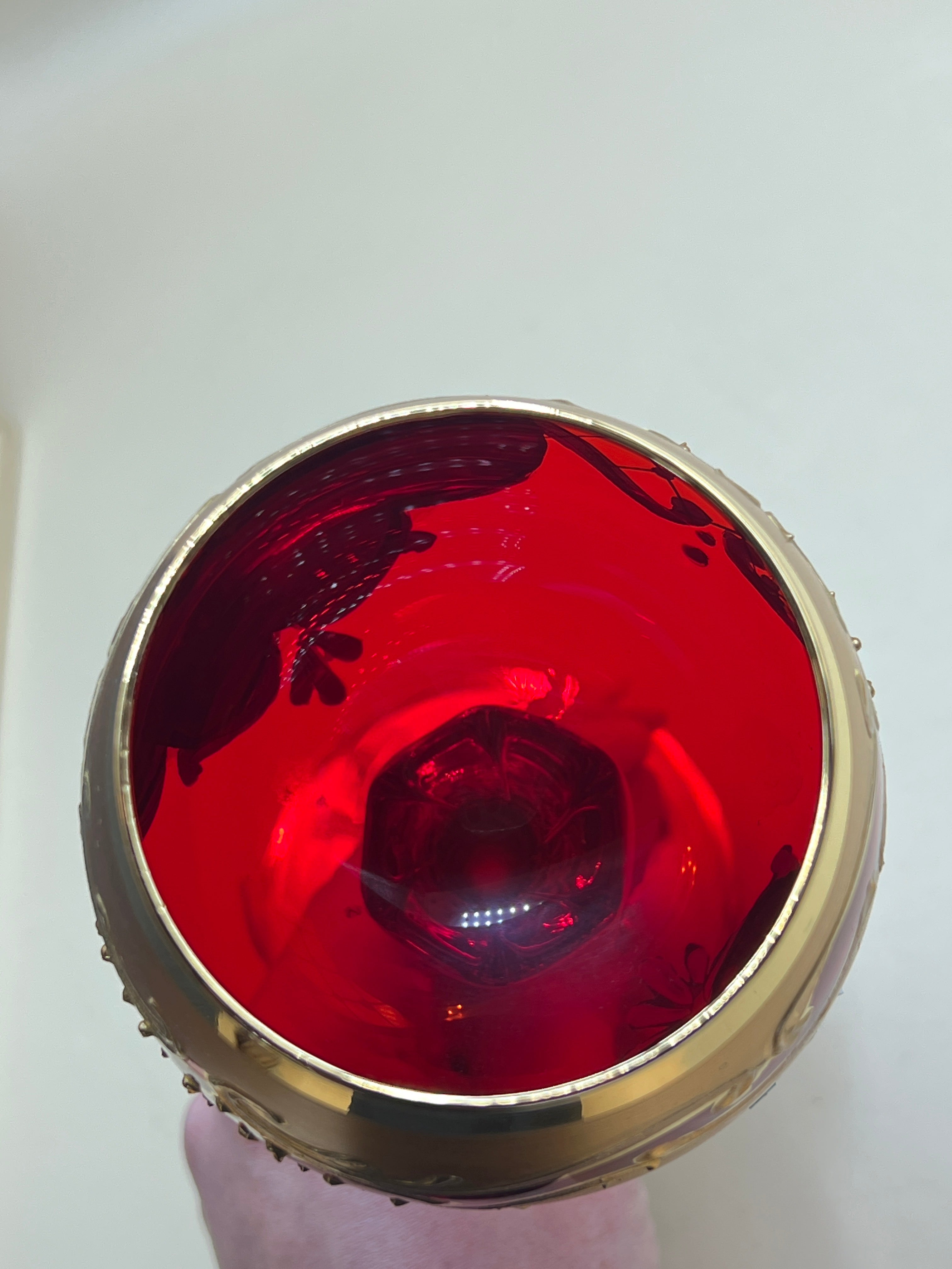 Bicchiere Vintage Rosso Con Smalto Dorato - Murano Tre Fuochi