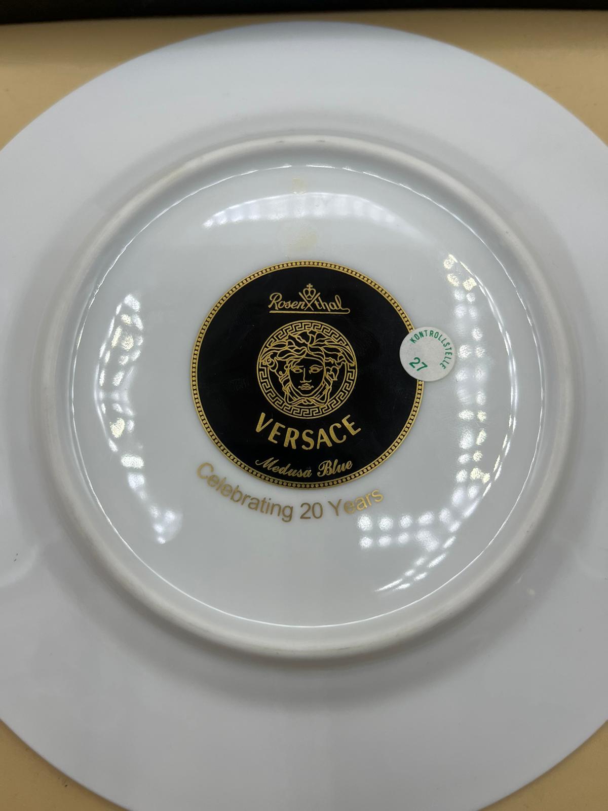 Rosenthal Versace Piatto "Medusa Blue" / "Mendelssohn" Porcellana con Scatola Originale e Set 20° Anniversario