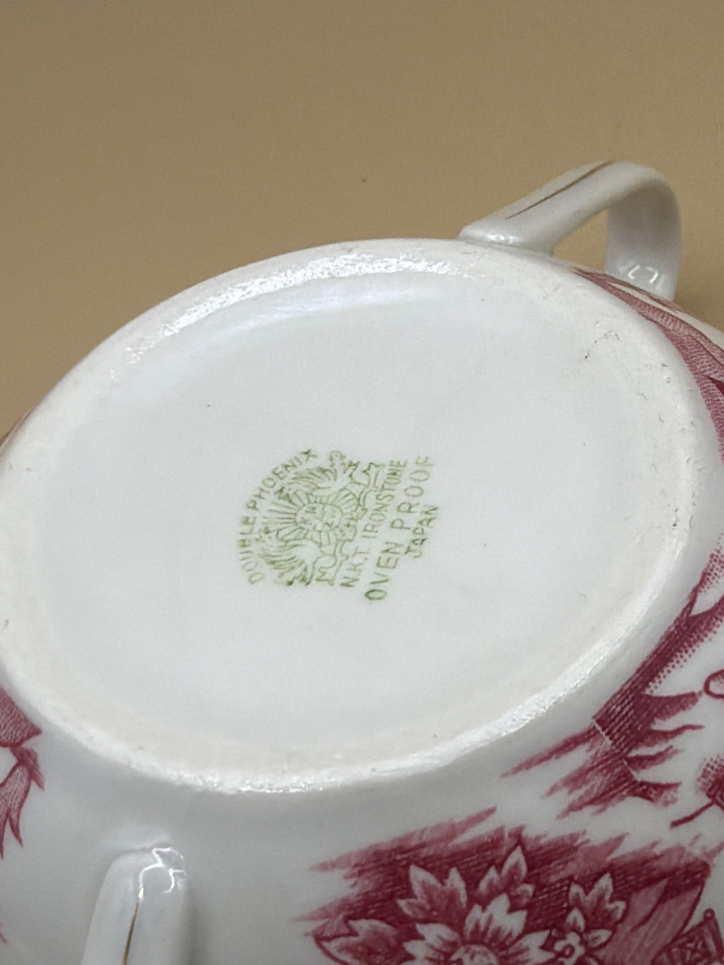 Tazza Due Manici Con Piattino Vintage Nikko Japan Double Phoenix, Motivo Salice Rosso/rosa