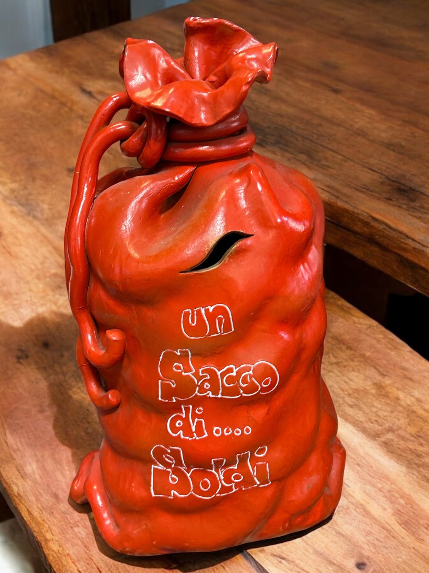 Salvadanaio Rosso Grande In Ceramica A Forma Di Sacco