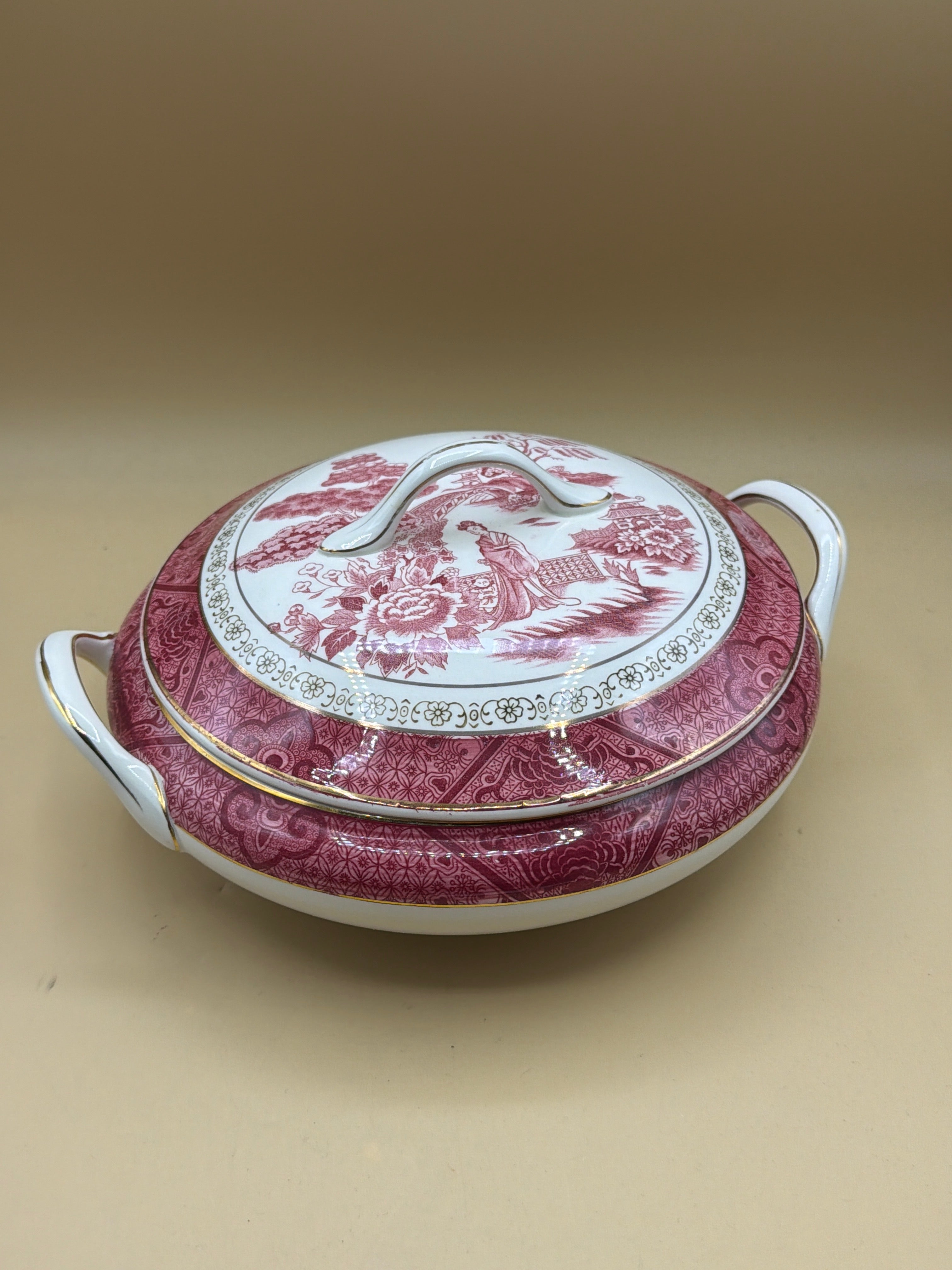 Zuppiera Bordo Oro Vintage Nikko Japan Double Phoenix, Motivo Salice Rosso/rosa