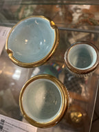 Set Da Fumo in ceramica  azzurro e Oro Tre Pezzi