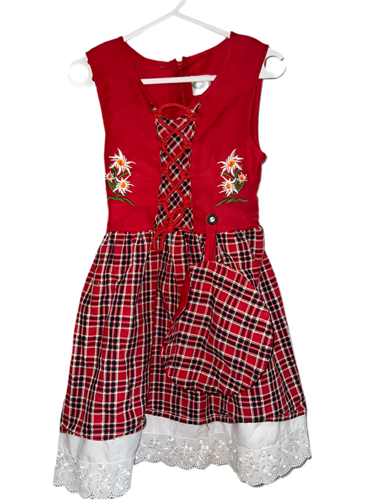 Vestito Tirolese Bimba Rosso 3-4 Anni Con Sottogonna