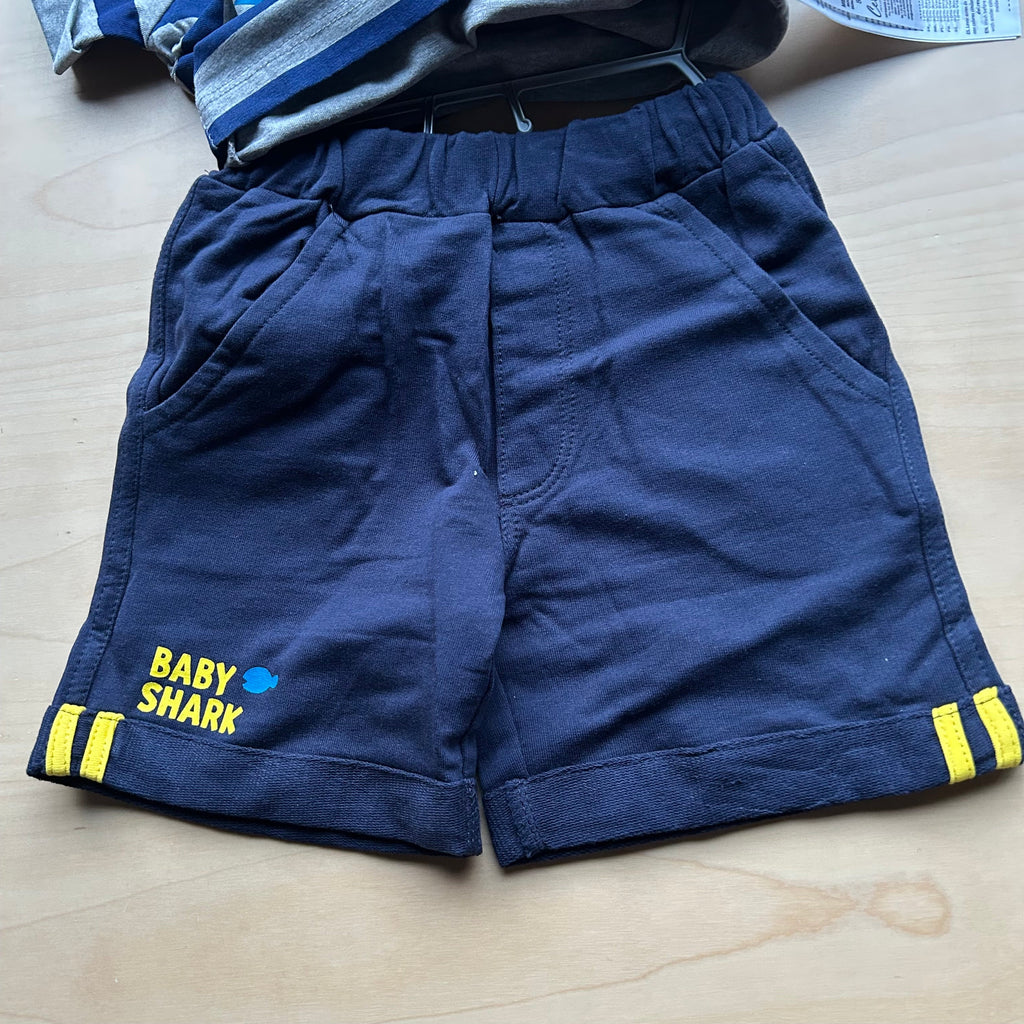 Completo Due Pezzi Polo E Shorts Nuovi Bimbo Baby Shark 18 Mesi