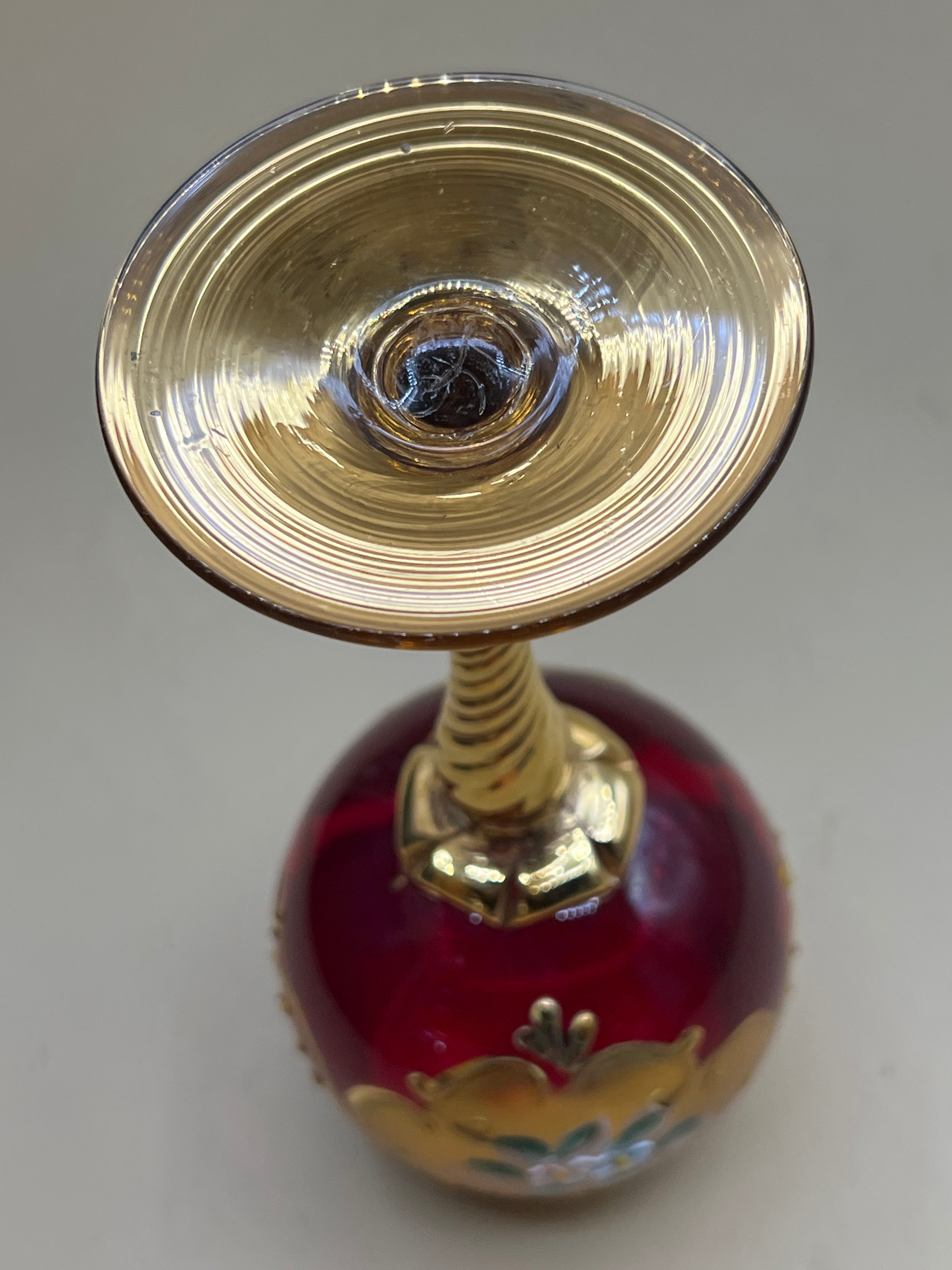 Bicchiere Vintage Rosso Con Smalto Dorato - Murano Tre Fuochi