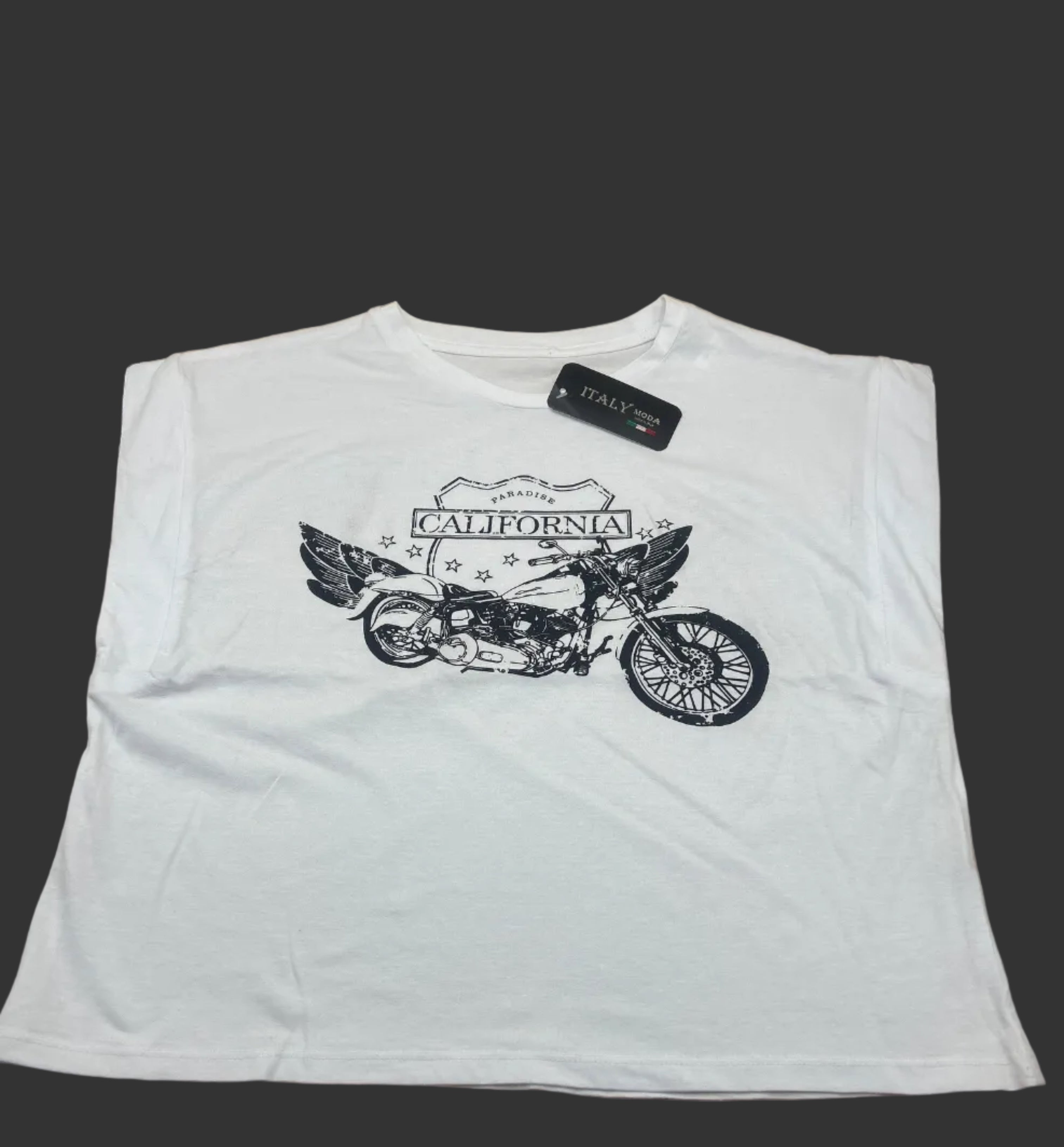 Tshirt Donna Bianca California Con Stampa Moto