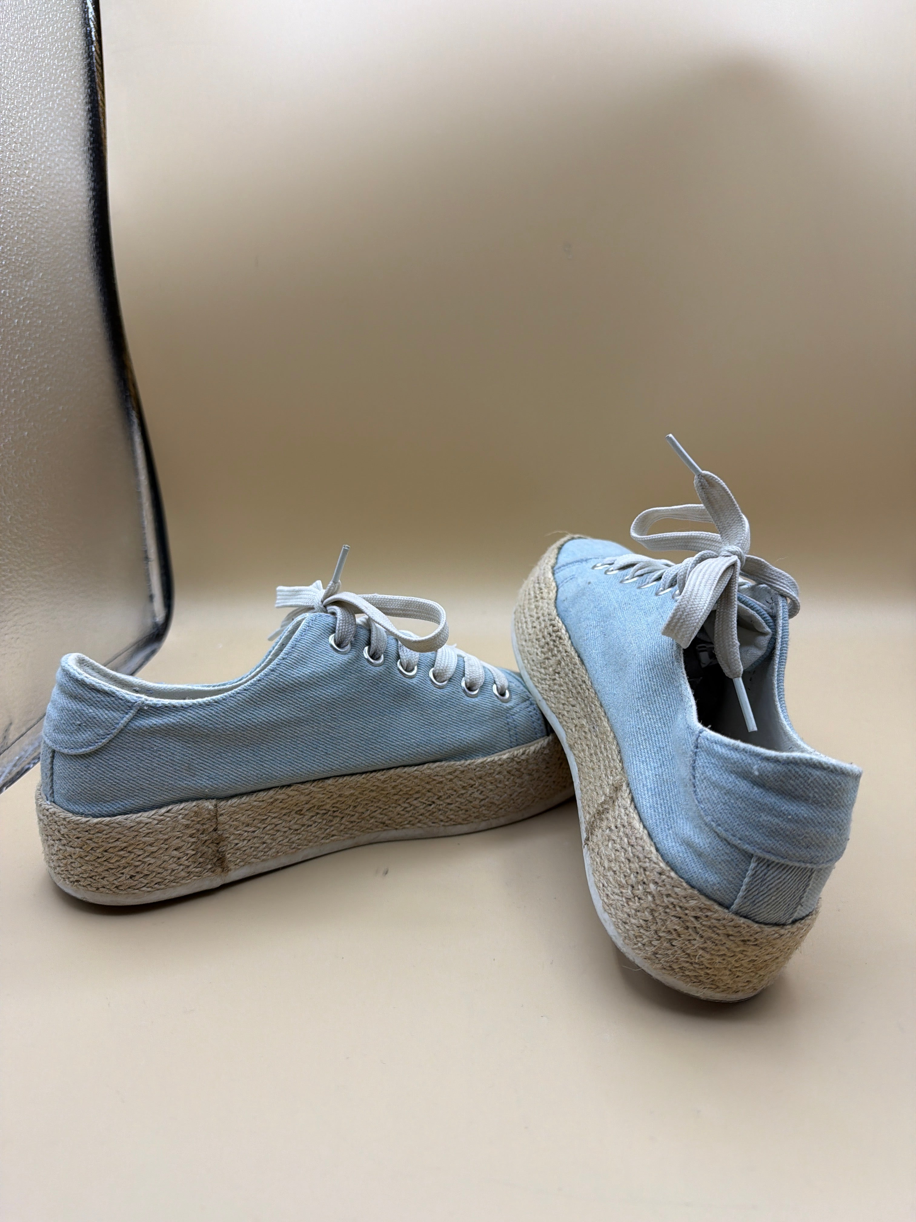Scarpe 38 Tela Azzurre Paglia Lora Ferres