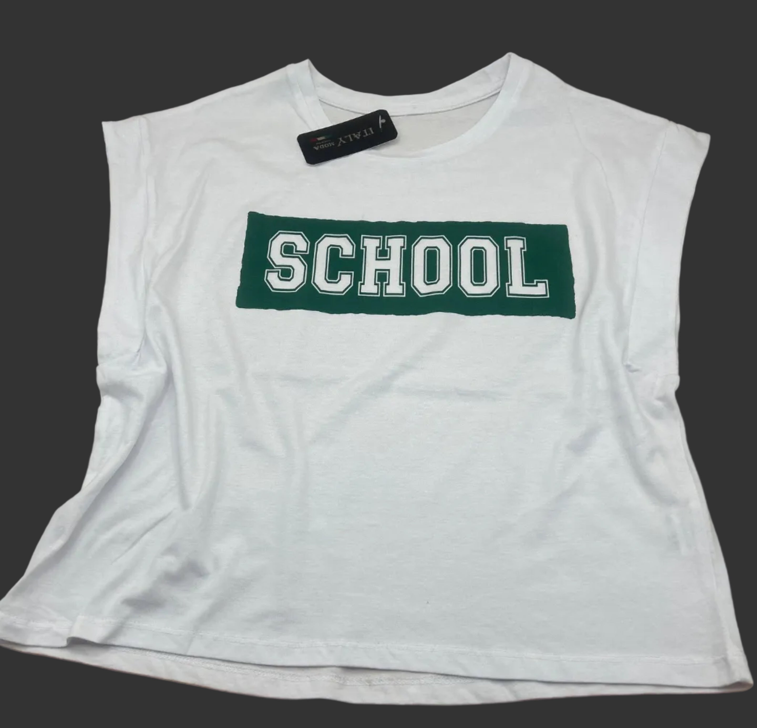 Tshirt Bianca Nuova Donna Con Scritta School Verde S/m