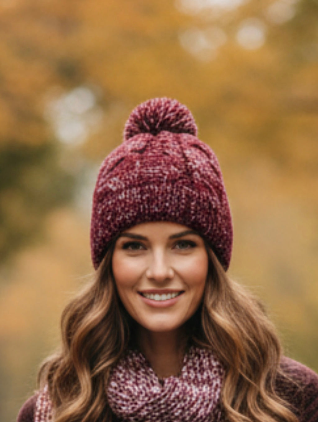 Berretto Rosso Scuro Con Pon Pon Nuovo