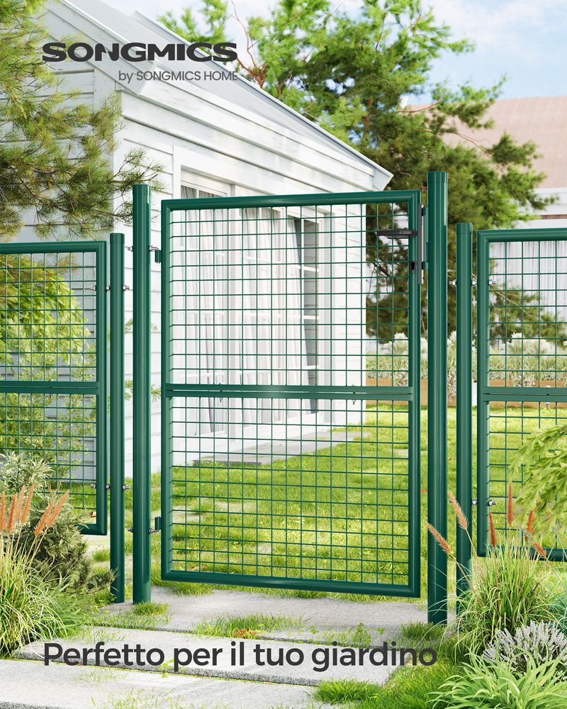 SONGMICS Cancello da Giardino in Acciaio per Recinzione con Serratura 106 x 125 cm Verde