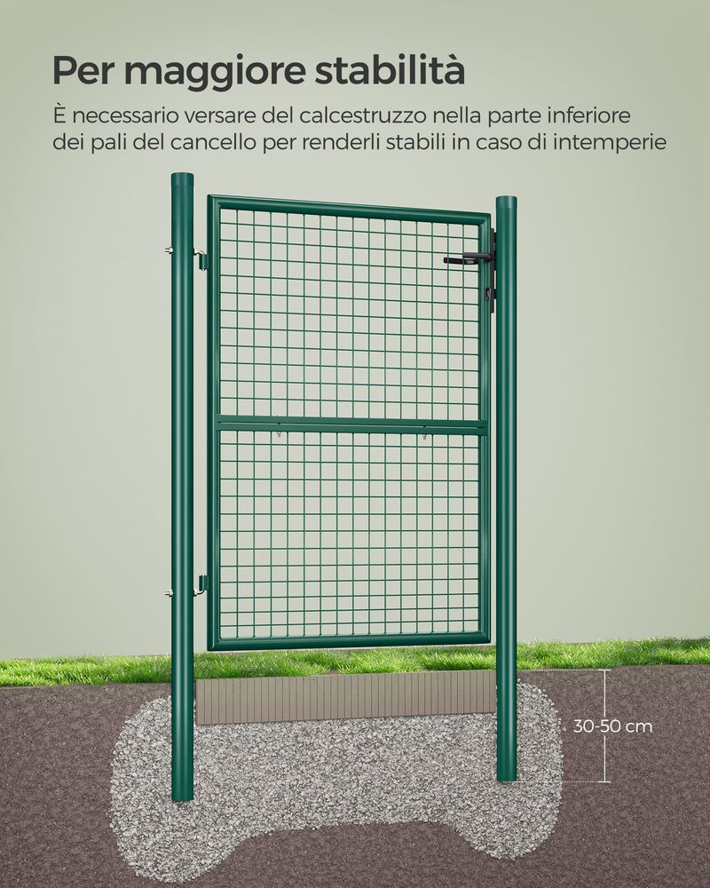 SONGMICS Cancello da Giardino in Acciaio per Recinzione con Serratura 106 x 125 cm Verde