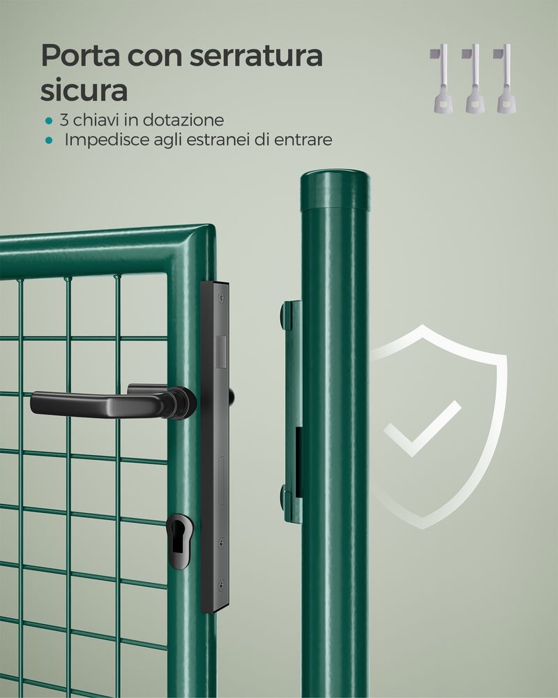 SONGMICS Cancello da Giardino in Acciaio per Recinzione con Serratura 106 x 125 cm Verde