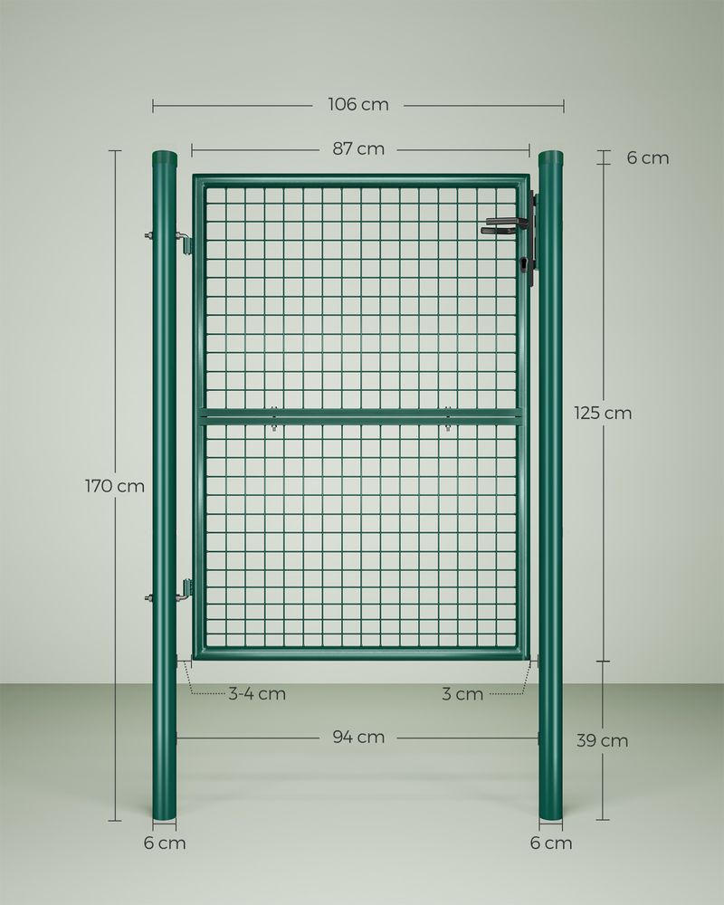 SONGMICS Cancello da Giardino in Acciaio per Recinzione con Serratura 106 x 125 cm Verde
