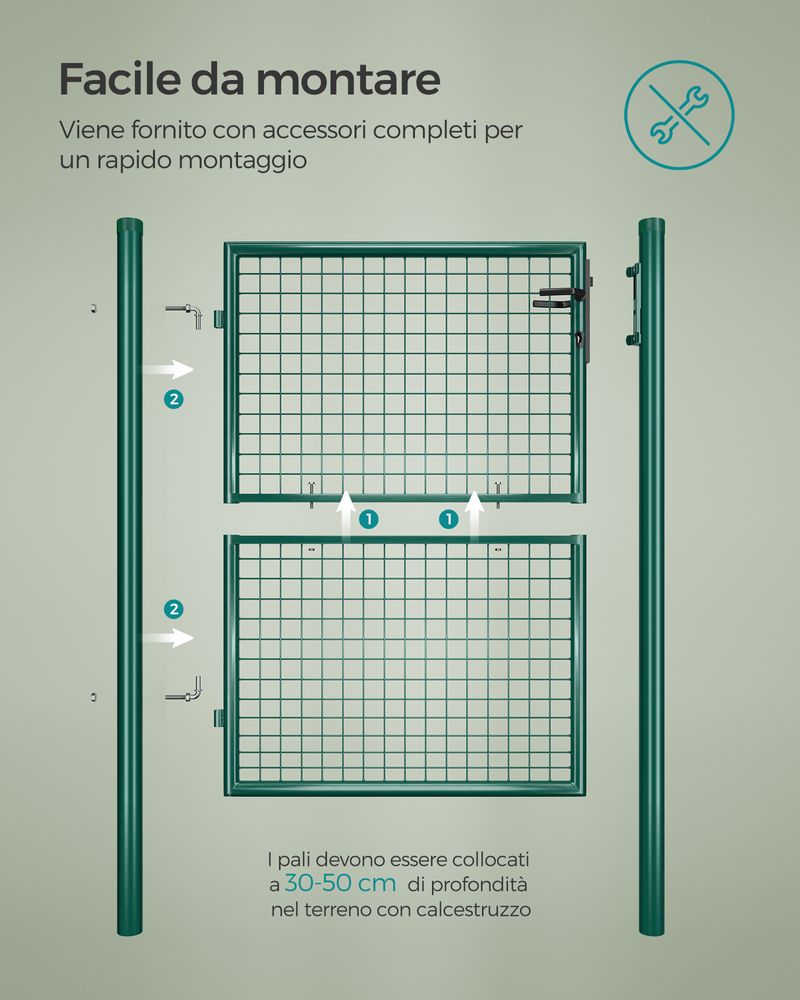 SONGMICS Cancello da Giardino in Acciaio per Recinzione con Serratura 106 x 125 cm Verde