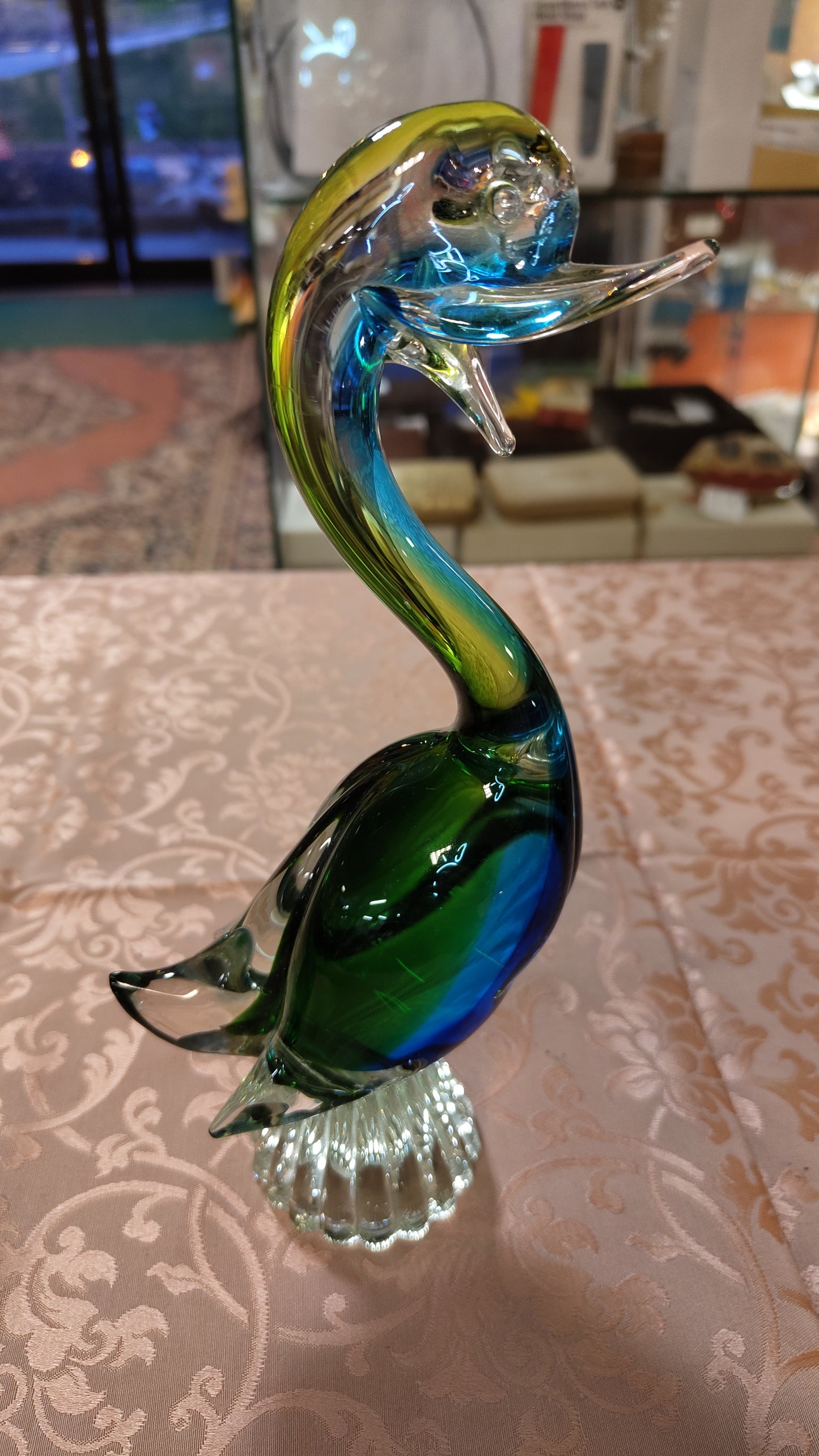 Green and blue Murano glass duck