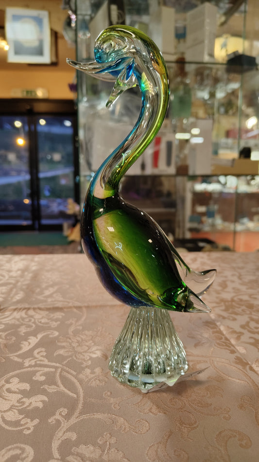 Green and blue Murano glass duck