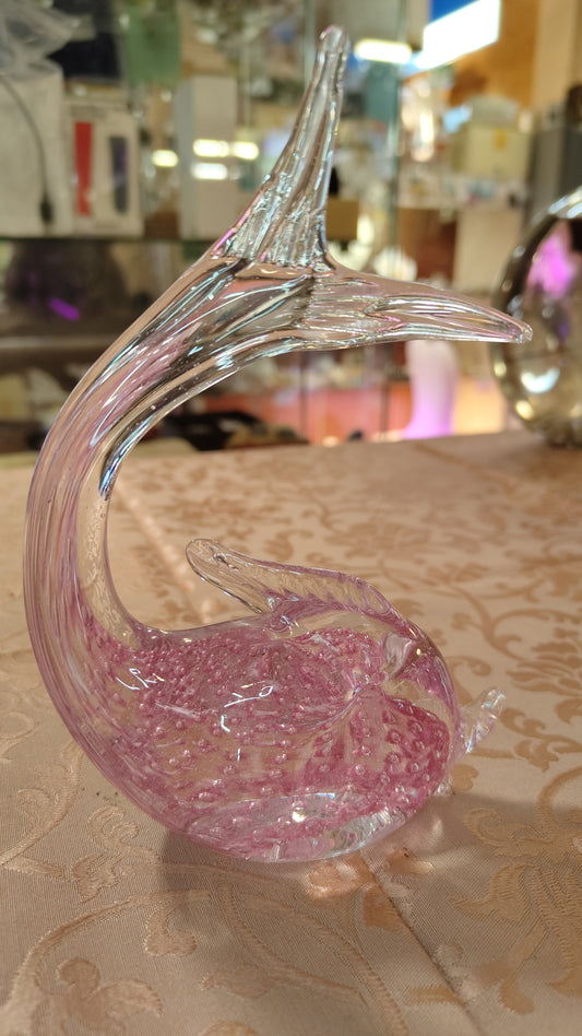 Pesce un vetro di Murano con interno a bollicine rosa