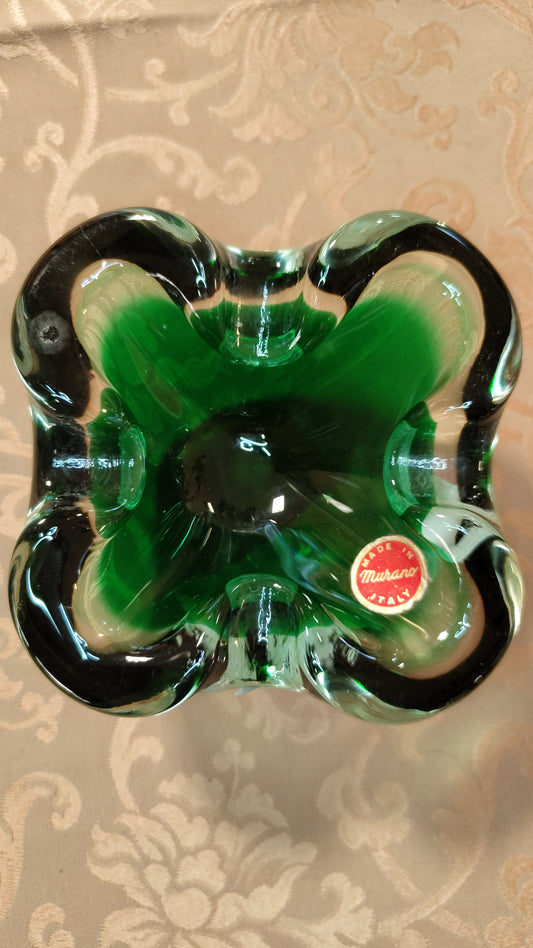 Posacenere in vetro di Murano verde e nero