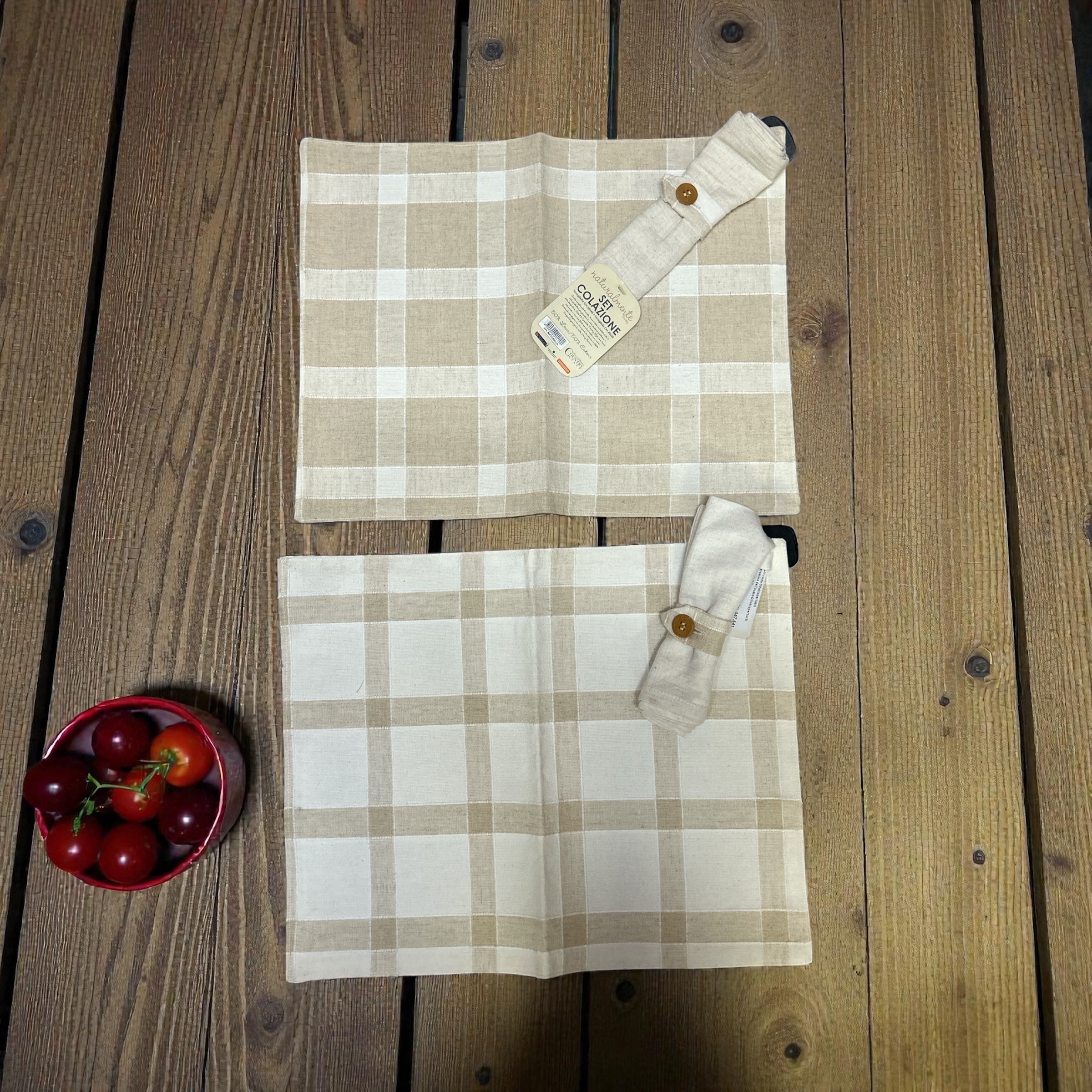 Set Colazione Con Tovagliolo Nuovo Lino e cotone