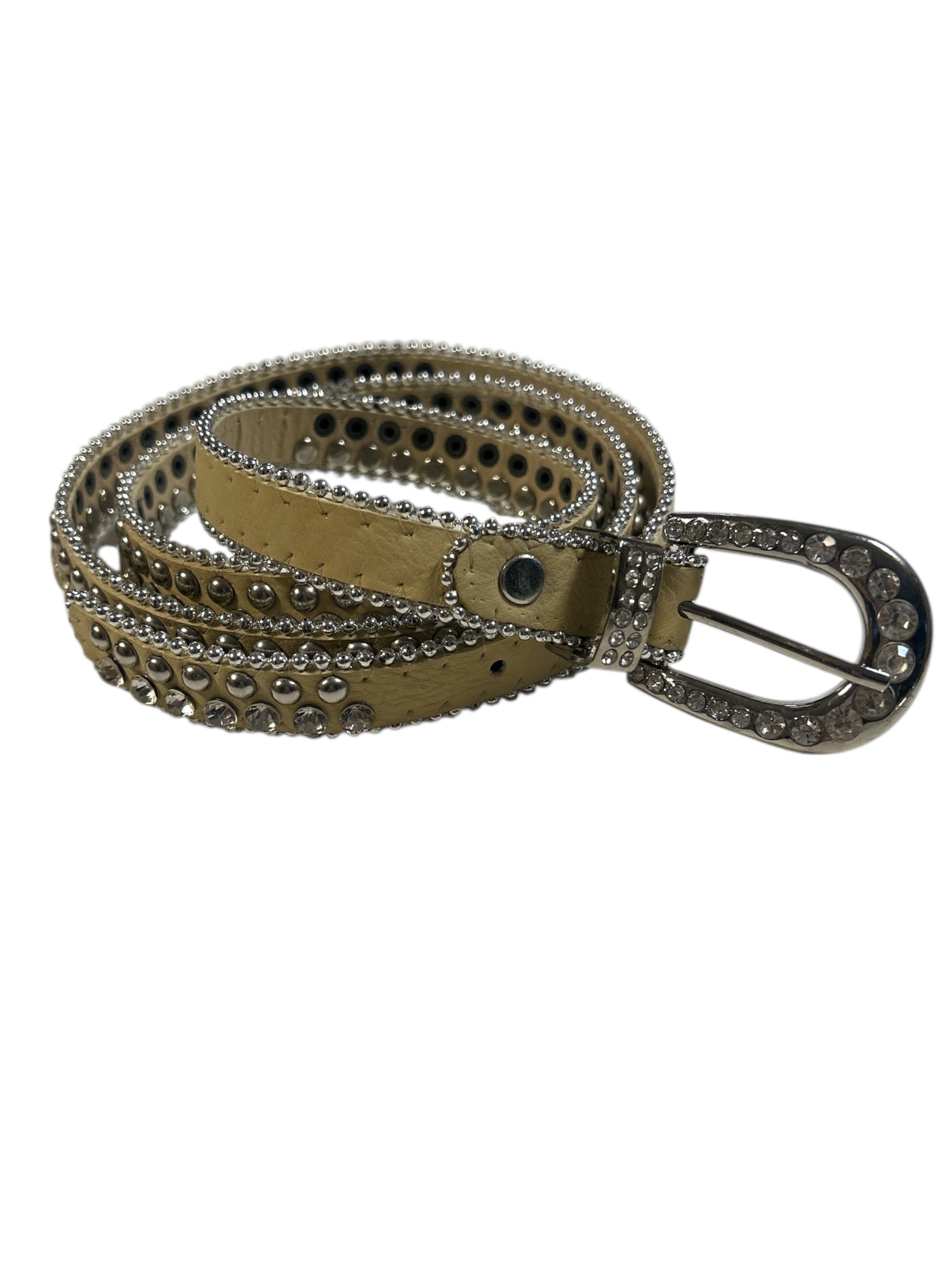 Cintura Sottile Beige Borchie E Strass Nuova