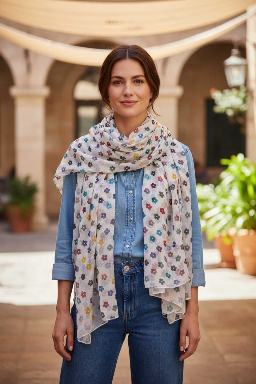 Foulard Pashmina Fiori Nuova Misto Seta