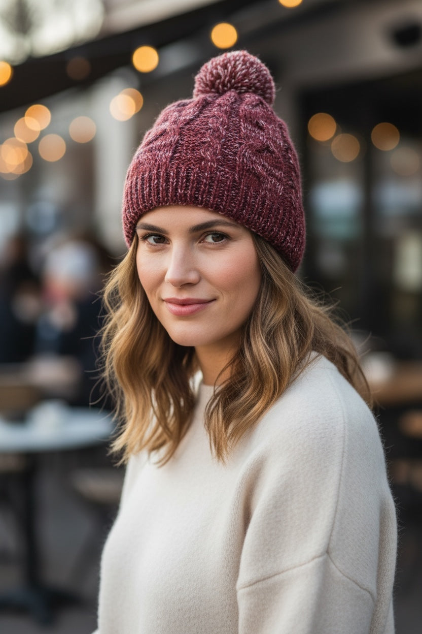 Berretto Rosso Scuro Con Pon Pon Nuovo