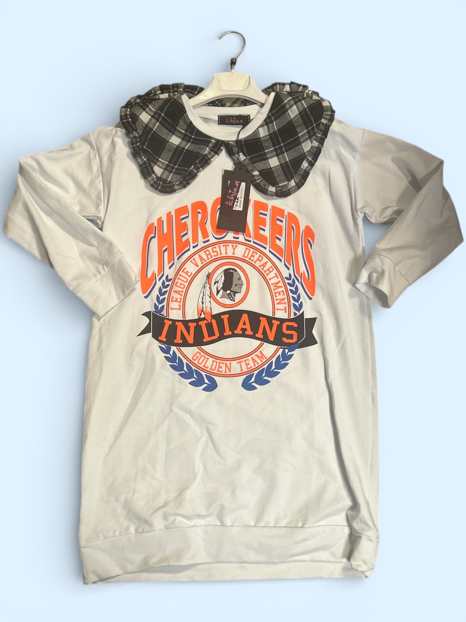 Vestito Felpa Bianco Nuovo 14 Anni Collo Scozzese