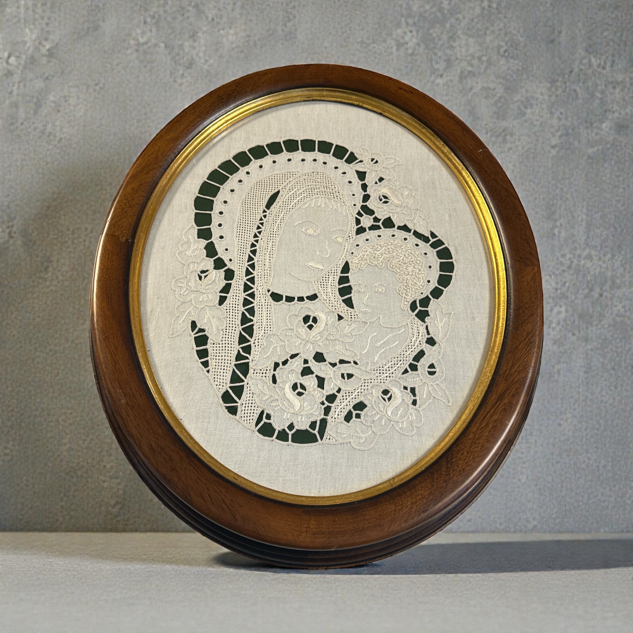 Quadro Con Tessuto Intagliato Madonna Con Bambino