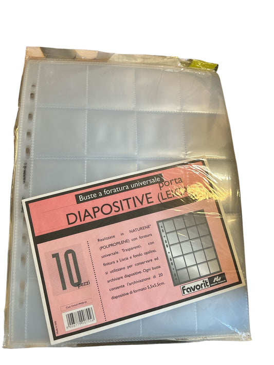 10 Buste Forate Porta Diapositive 5.5x5.5, 20 Tasche Favorit