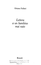 Lettera A Un Bambino Mai Nato - Oriana Fallaci