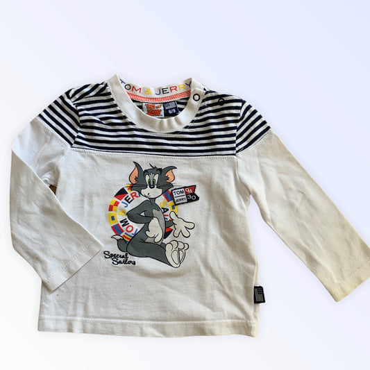Maglietta Tom & Jerry 6-9 Mesi Originali Marines Manica Lunga Leggera