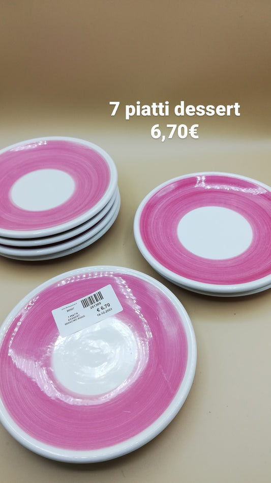 7 white pink dessert plates