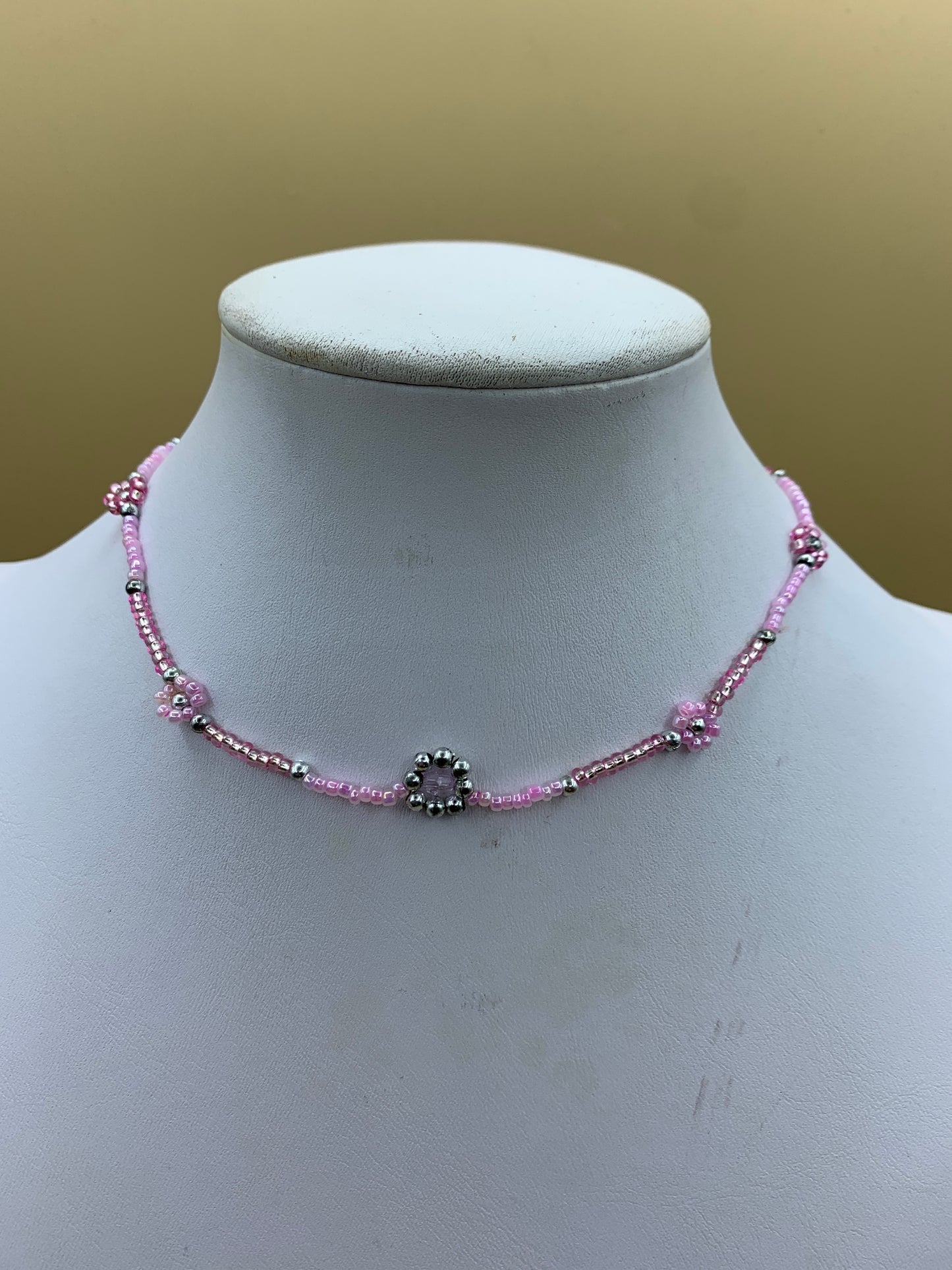 Pink beaded choker necklace