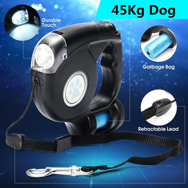 3 in 1 Dog Leash with LED Light and Poop Bag Dispenser, for Dogs up to 25kg