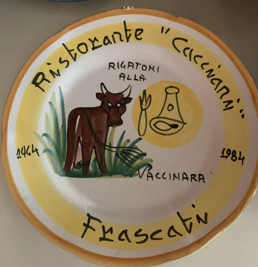 Piatto del Buon Ricordo Ristorante Cacciari Frascati Rigatoni Vaccinara 1984