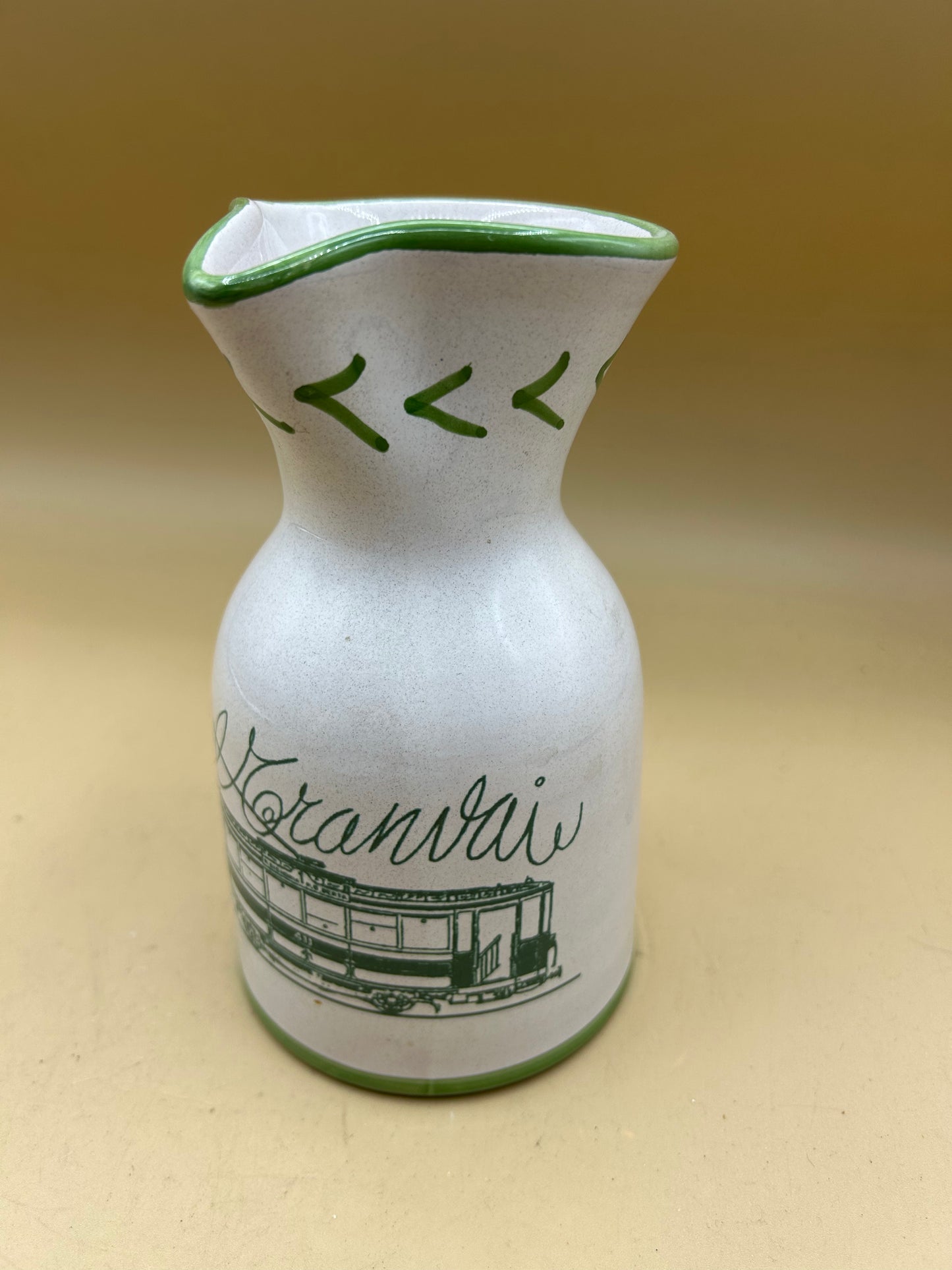 Tramvai Torretti Deruta ceramic jug hand painted bottle for water or wine with tram design