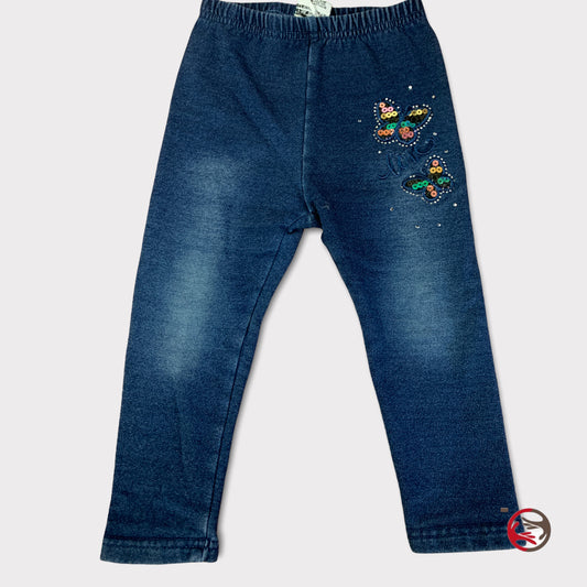 Jeans-Leggings für 18 Monate alte Mädchen mit paillettenbesetzten Schmetterlingen