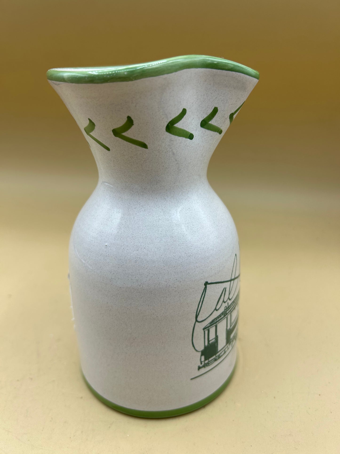 Tramvai Torretti Deruta ceramic jug hand painted bottle for water or wine with tram design