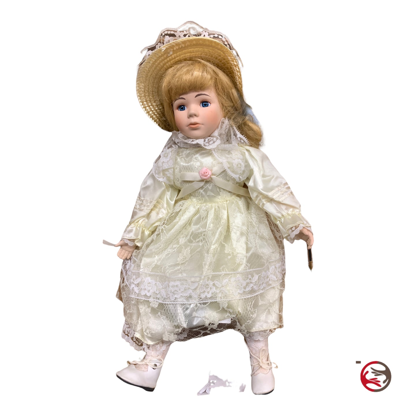 bambola porcellana alta cm 40 vestito pizzo sposa e cappellino