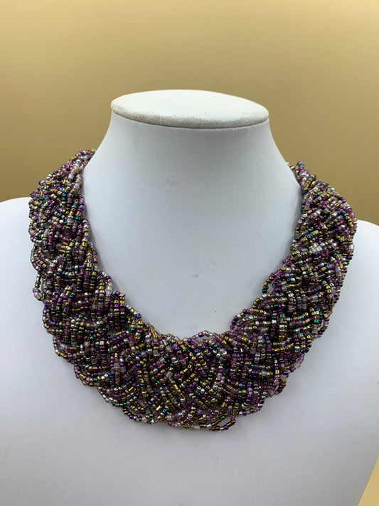 Multi-strand braided beaded necklace
