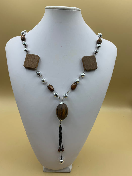 Wood and seed pendant necklace