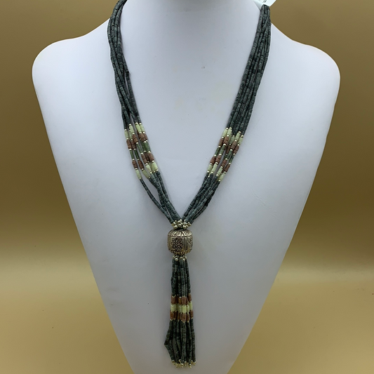 Multi-strand beaded necklace with tassel