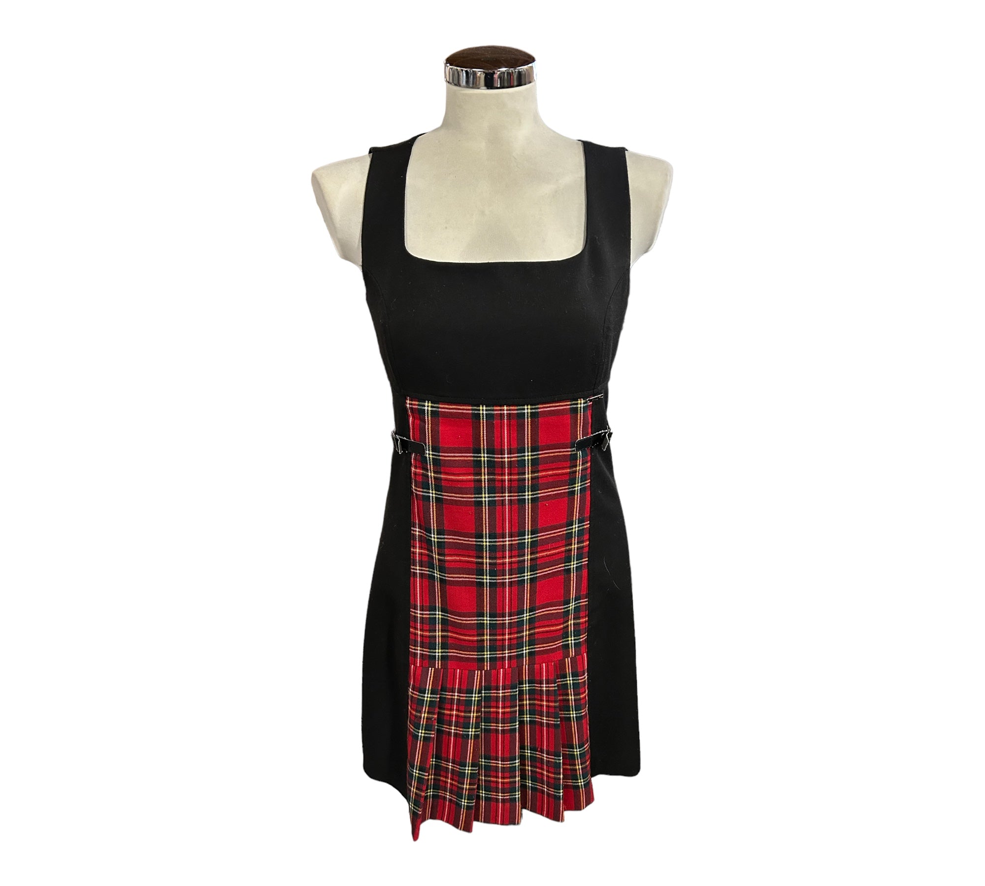 Schwarzes ärmelloses Tartankleid von Gaudì für Damen, Größe. M